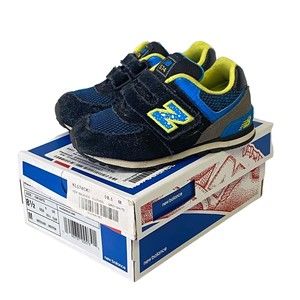 New Balance NB574 Toddler Size 8.5 Black Neon Yellow Boys Sneakers Hook & Loop